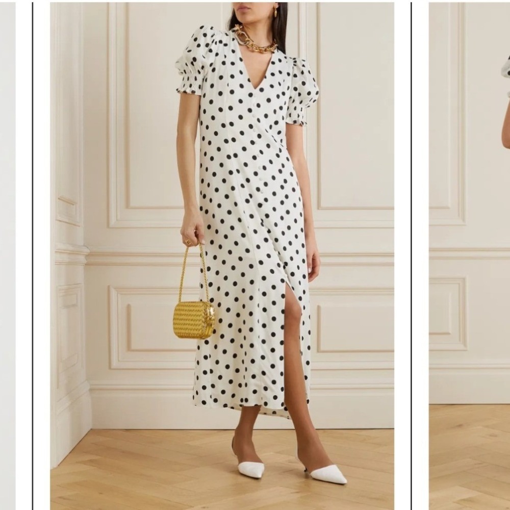 Sleeper Bella Polka-Dot Crepe Maxi Dress White Black XS NEW Coquette Summer